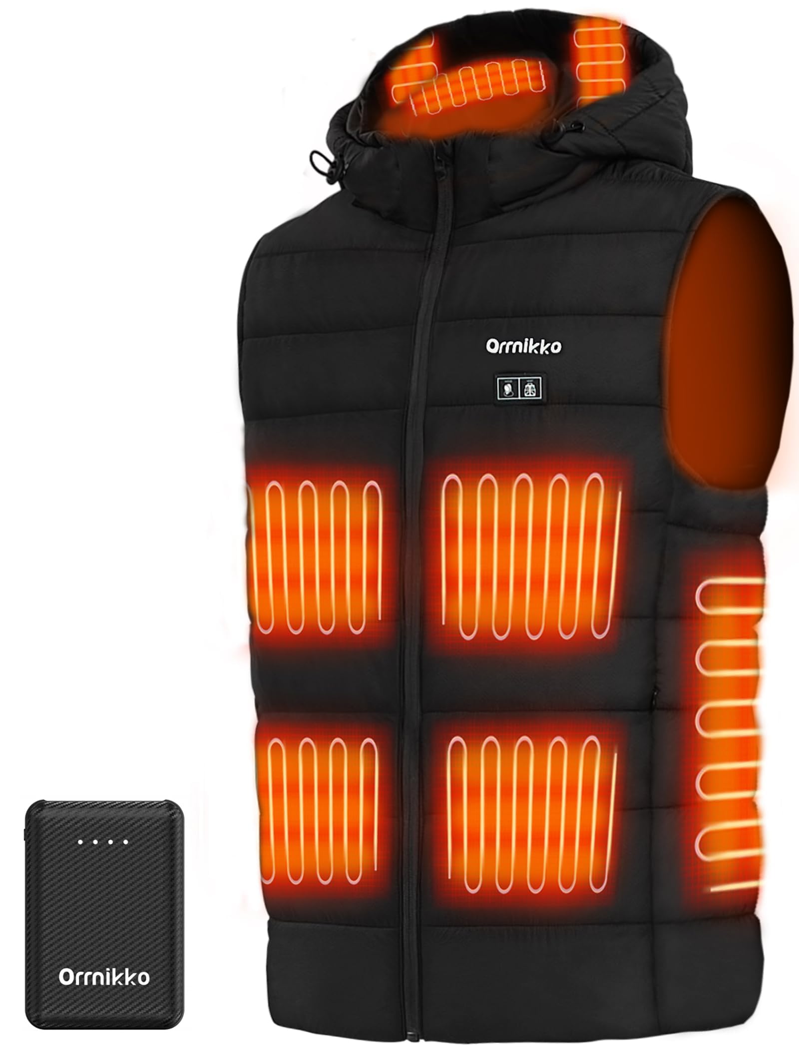 Photo 1 of ORRNIKKO [2025 All-New] Heated Vest for Men - 7.4V 16000mAh Battery Pack and Detachable Heated Hood, Mens Heated Vest (US, Alpha, Large, Regular, Regular, Black)