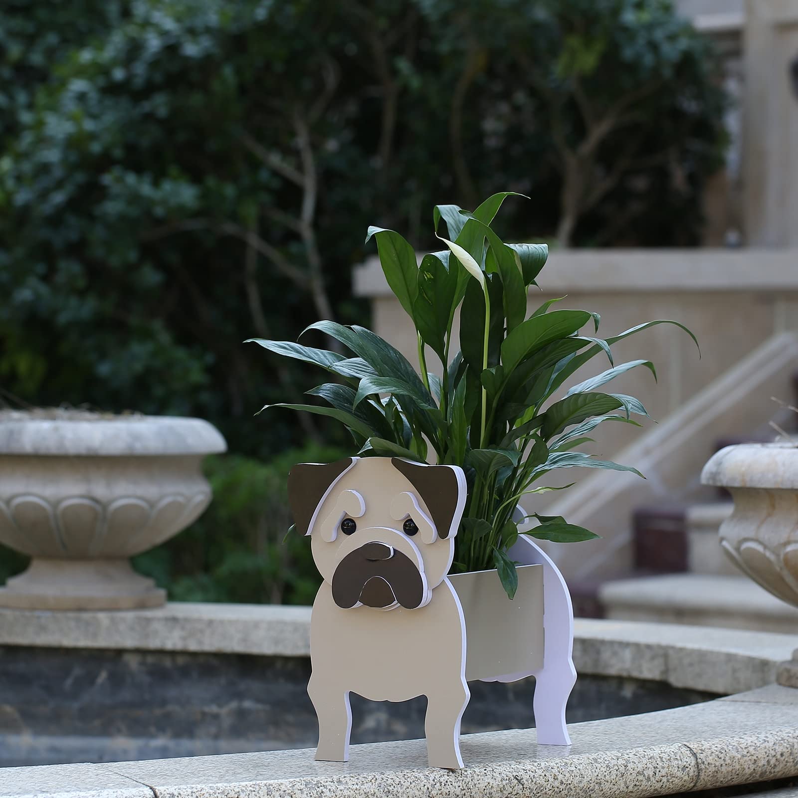 Gochoi Small Pug Planter for Dog Lovers - Indoor/Outdoor Flower Pot, PVC Animal Succulent Container, S Size