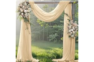Jimtx Champagne Gold Wedding Arch Draping Fabric 29" x 20Ft Gold Sheer Drapes 1 Panel Fabric Gauze Outdoor Curtains for Wedding Party Garden Baby Bridal Shower Arch Backdrop Decor