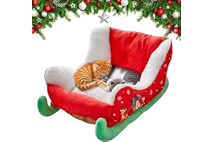 Cat Bed,Christmas Sleigh Pet Bed | Insulated Plush Calming Sleeping Area for Winter Puppy Animal Resting Spot Cat Relaxation 