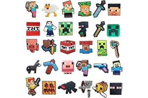 30pcs Pixel Shoes Charms Decoration, Pixel Themed Shoe Charms for Clog Sandals, Party Favors Gifts for Boys Kids Girls Fans