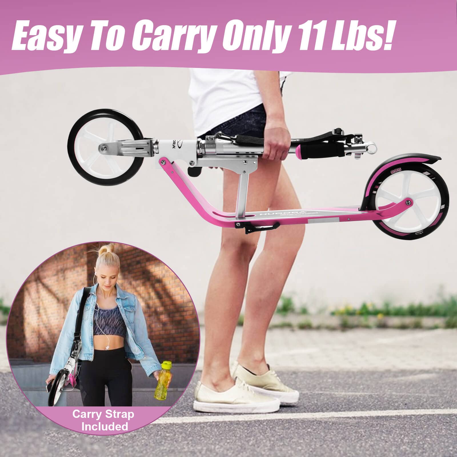 HUDORA Scooter for Kids & Teens - Ages 6-12, Adult Scooter with Big Wheels, Lightweight Durable All-Aluminum Frame