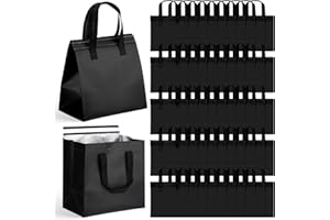 FoldTier 50 Pcs Insulated Take Away Bags Bulk Thermal Insulation Food Bags for Coffee Milk Tea Hot Cold Fresh Food Seafood Cooler Pizza Delivery for Catering Restaurant Grocery (Classic,Black)
