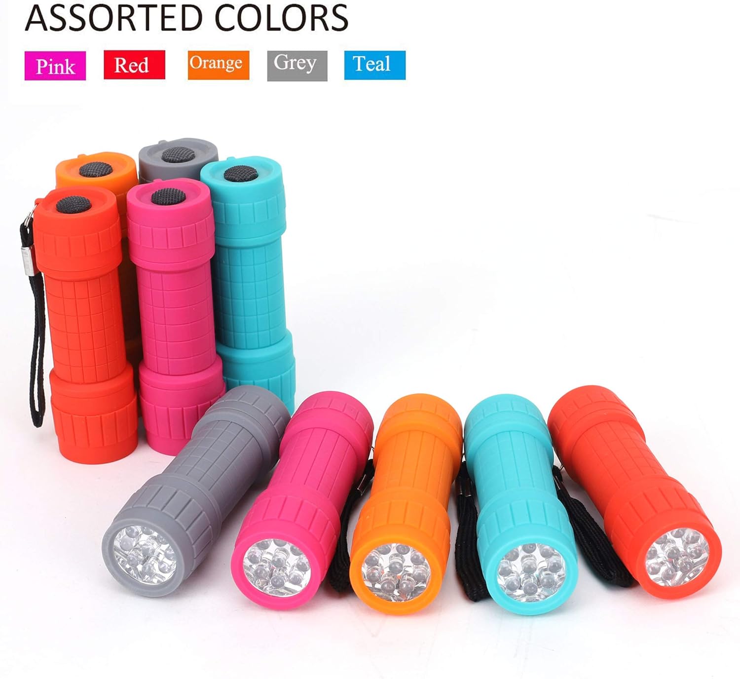 FASTPRO 10-Pack, 9-LED Mini Flashlight Set, 30-Pieces AAA Batteries are Included and Pre-Installed, Perfect For Class Teaching, Camping, Wedding Favor - - 
