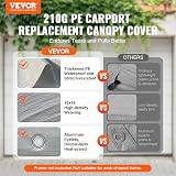 VEVOR 10x20 ft Carport Replacement Canopy Cover Heavy-Duty Waterproof Grey view 2