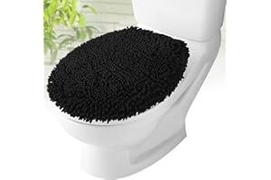 MAYSHINE Toilet Lid Cover - Black, Plush Microfiber Oval Toilet Seat Covers for Bathroom, Machine Washable Elongated Toilet Cover Seat, Stretches up to 21"x19"