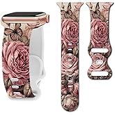 Floral watch Bands Compatible with Apple Watch Band for women 44mm 40mm 38mm 41mm 45mm 49mm 42mm, Silicone Cute Flower Pattern Sport Strap for iWatch Bands Series Ultra 2 SE 11 10 9 8 7 6 5 4 3 2 1
