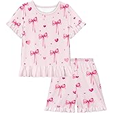 LQSZ Girls Pajamas Set Summer Kids Princess PJS Shorts Sleeve Lounge Set Sleepwear for 3-10 Years
