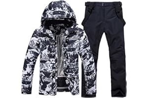SnowElve Mens Ski Jacket and Pant Set Waterproof Ski Outfits for Men Snowboarding Jacket Winter Warm Mens Snow Suit