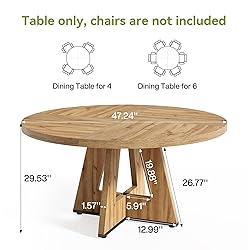 LITTLE TREE Round Dining Table for 4-6 People, 47