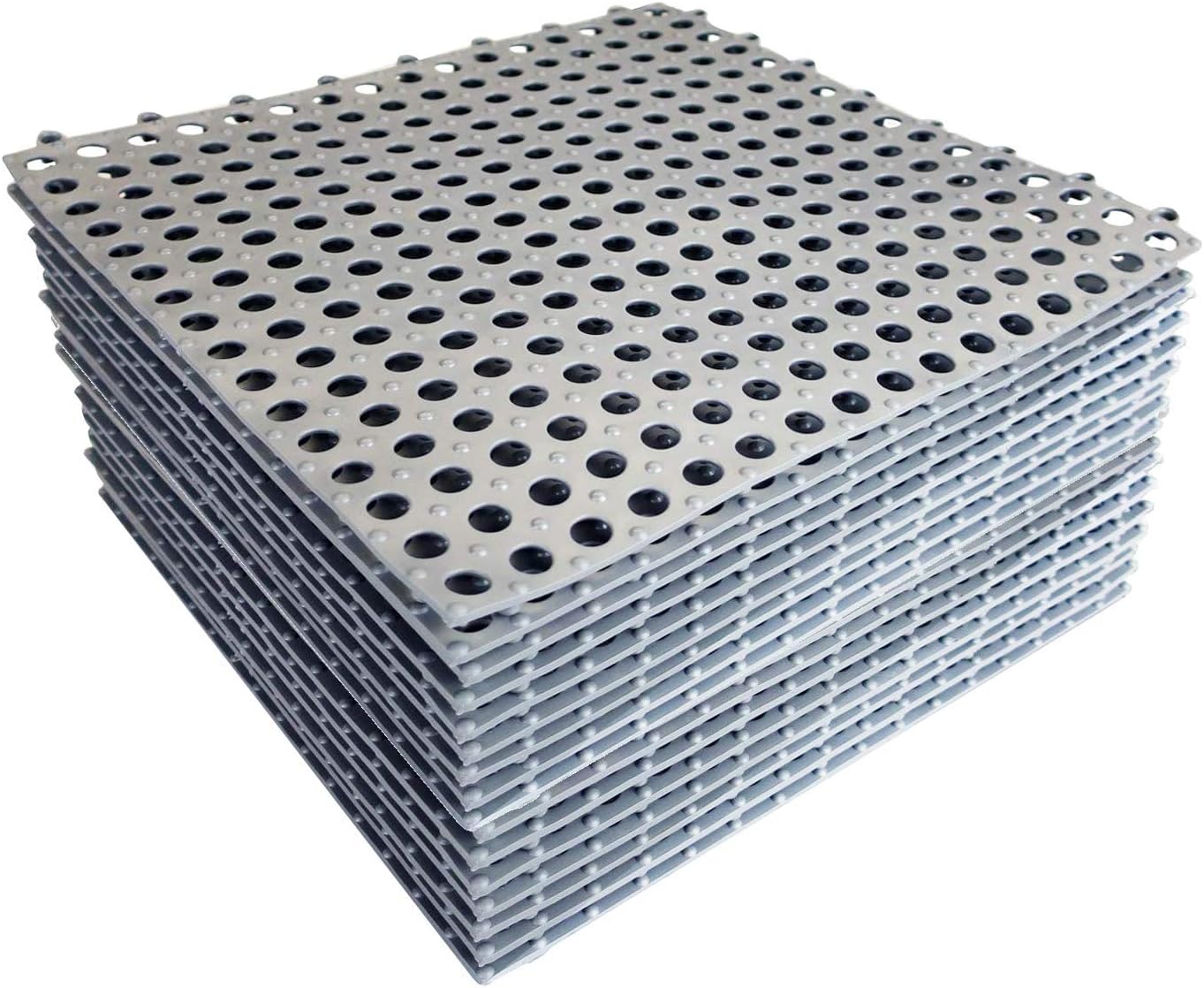 tonchean 24 PCS Interlocking Rubber Floor Tiles, 11.8'' x 11.8'' Soft Cushion Bathroom Mat Non-Slip with Drain Holes and Drainage Column Floor Tiles Cuttable Indoor/Outdoor Gray, 23 sq.ft: Kitchen & Dining