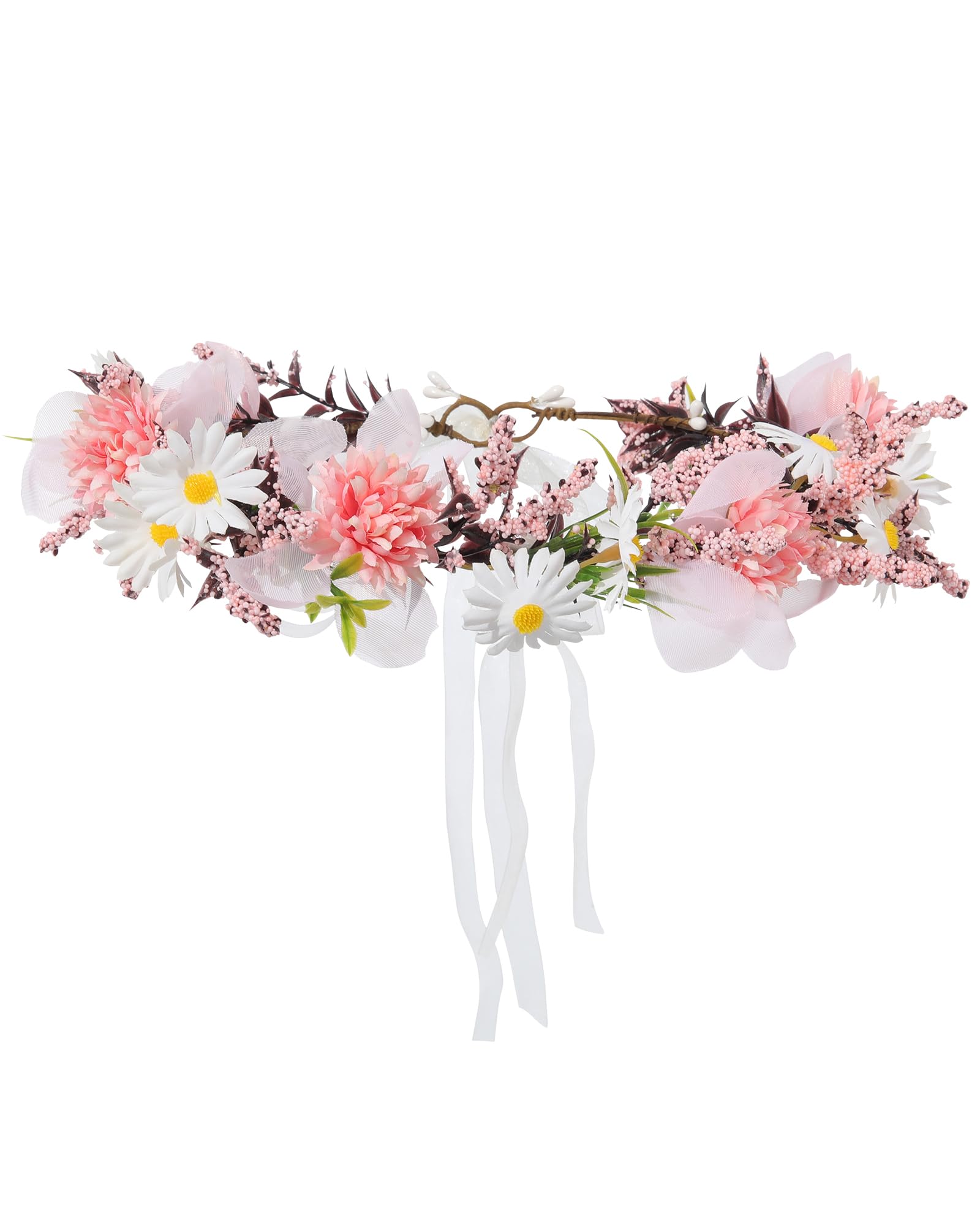 Photo 1 of AWAYTR Leaf Flower Crown Garland Headpiece - Hair Floral Wreath Adjustable Flower Headbands for Bridal Wedding Festival Party Flower Leaves Crown (Pink)