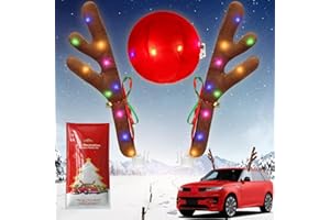 Angooni Charming Christmas Car Decoration, Festive Reindeer Car Kit, Reindeer Antlers & Nose, Christmas Lights for Cars, Nice Gift for Families & Friends, Suitable for Jeeps, Trucks, Golf Carts...