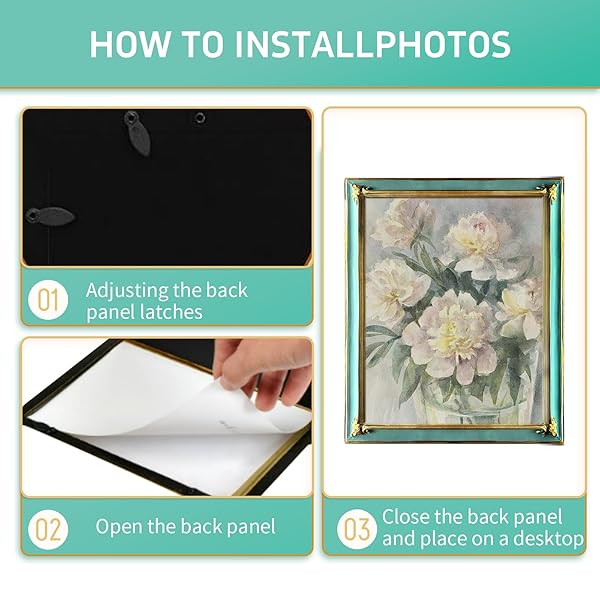 JINHUANG 8X10 INCH VINTAGE PICTURE FRAME, ELEGANT ANTIQUE PHOTO FRAME WITH GLASS FRONT, ANTIQUE ORNATE PHOTO FRAME DESKTOP AND WALL HANGING OLD FASHIONED STYLE (GOLD & GREEN)