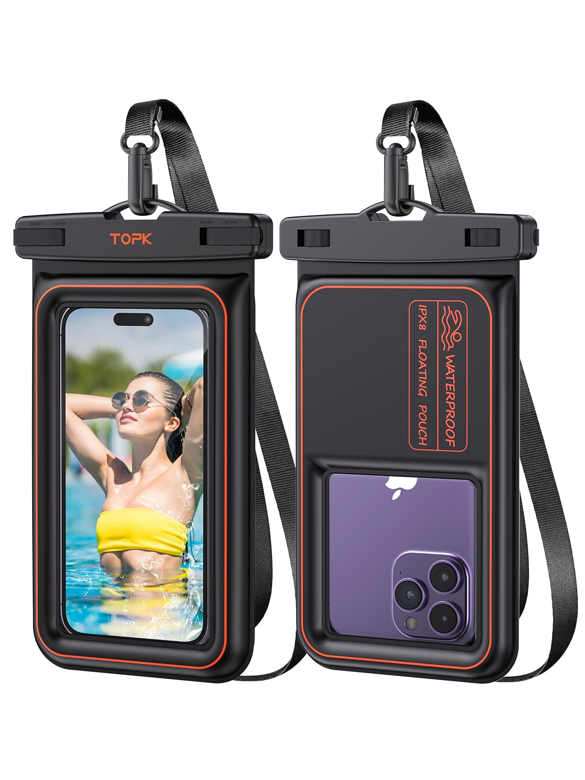 Photo 1 of TOPK Waterproof Phone Pouch [2-Pack] IPX8 Floating Dry Bag Waterproof Phone Case for Vacation Beach Pool Swimming Essentials Compatible with iPhone 15 14 Pro 13 12 11 Pro Samsung S23 Ultra Up to 7.0