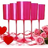Ciaell 12 Pack Plastic Wine Glasses - 14Oz Hot Pink Plastic Wine Glasses With Stem - Disposable Stemmed Cups for Parties & Weddings & Valentine's Day