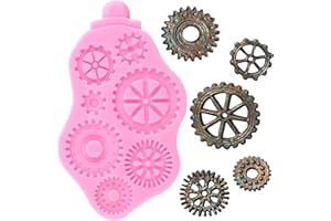 YIHUOMOLDS Steampunk Gears Silicone Fondant Mold Gear Chocolate Mold for Sugar Cake Decorating Cupcake Topper Candy Gum Paste