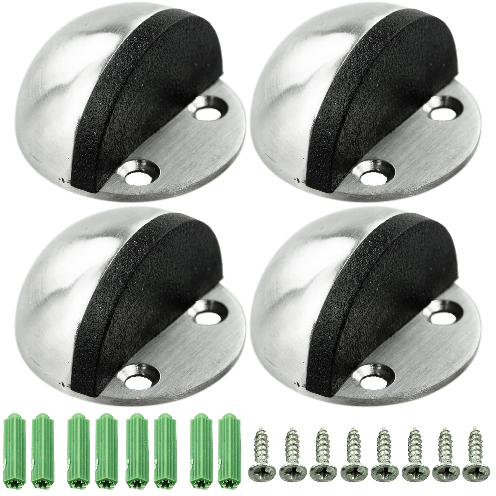 Stainless Steel Oval Floor Door Stops - Floor Mounted with Screws and Glues (4 Packs)
