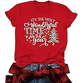 LAWOZZOS Christmas Shirts for Women: Christmas Tree T Shirt Merry and Bright Short Sleeve Xmas Tees Tops