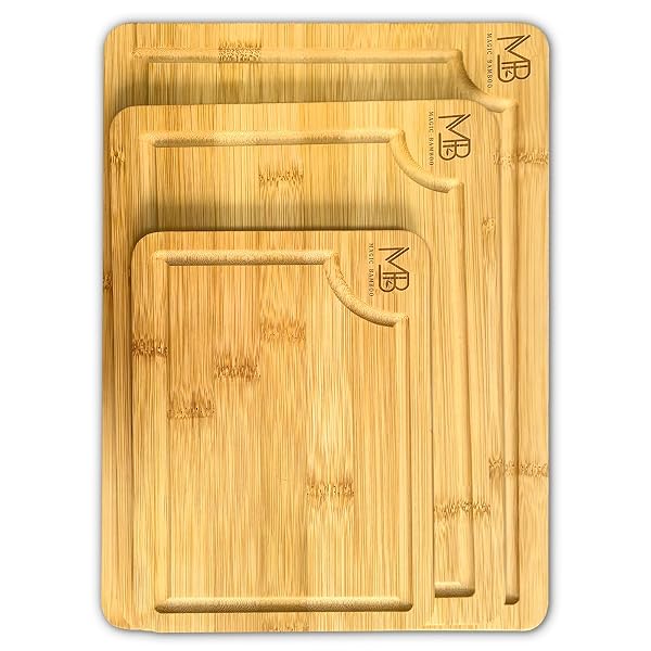MAGIC BAMBOO PREMIUM BAMBOO CUTTING BOARD FOR KITCHEN – CHOPPING BLOCK DURABLE WOODEN CHOPPING BOARDS WITH DEEP JUICE GROOVES & BUILT-IN HANDLES, PERFECT FOR MEAT, VEGETABLES, AND CHARCUTERIE