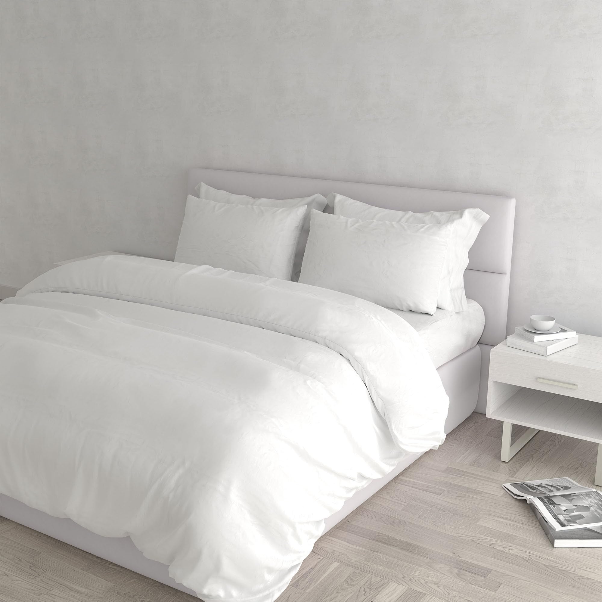 Italian Bed Linen Natural Colour Duvet Cover Set, White/White, Double
