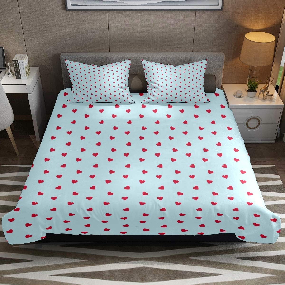 Bedding Set Comforter Cover Sets Red Heart On Blue Background 1 Duvet