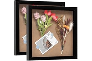 Muzilife 10x10 Shadow Box Picture Frame 2-Pack Wood 3D Picture Frame with Glass Cover Display Case for Medals, Wedding Memories, Tickets, and Photos, Black
