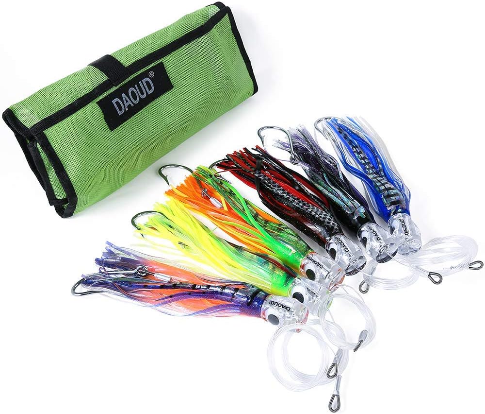 DAOUD Set of 6/3 Fishing Lures Trolling Lures Saltwater for Tuna Marlin Dolphin Mahi Wahoo and Dorado, Included 9 inch Rigged Big Game Fishing Lures and Free Mesh Bag