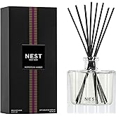 NEST New York Reed Diffuser, Moroccan Amber - 5.9 fl oz - Fragrance for Up to 90 Days - Reusable, Refillable Glass Holder - Includes 8 All-Natural Reed Sticks - Flame Free