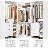Aheaplus Closet System with 6 Drawers, 4 Hanging Rods & Corner Tower, Corner Closet System with Hanging, 92.6" L-Shaped Walk-In Wardrobe Organizer, 2000+ lbs Capacity, Set of 3, White