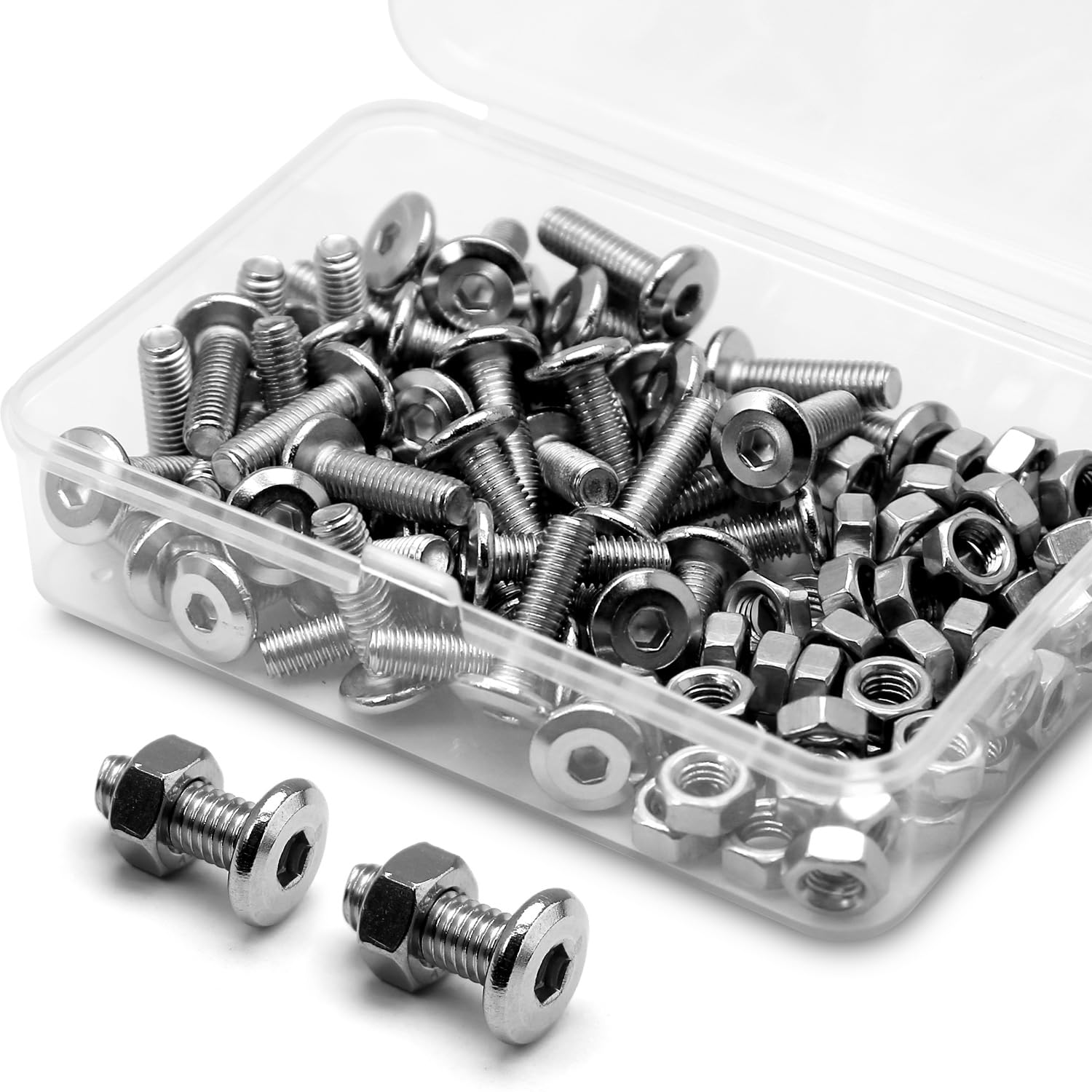 (50 pcs) M5 x 16mm Flat Round Hexagon Socket Head Screws Bolts and Nuts Set 304 Stainless Steel 18-8