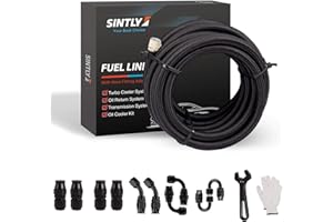 SINTLY 6AN 16FT PTFE Fuel Line Hose Kit, AN6 E85 Nylon Braided Fuel Line with 10PCS PTFE Fuel Hose Fitting Adapter Kit Black