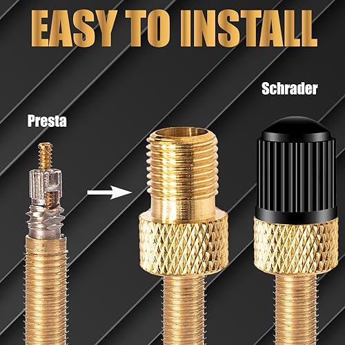 2PCS Brass Presta Valve Adapter, Convert Presta to Schrader Adaptor,  Inflate Tire Using Standard Pump or Air C