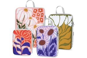 Gonex Compression Packing Cubes, 4pcs Expandable Storage Travel Luggage Bags Organizers, Travel Cubes for Suitcase Carry On (Flowers)
