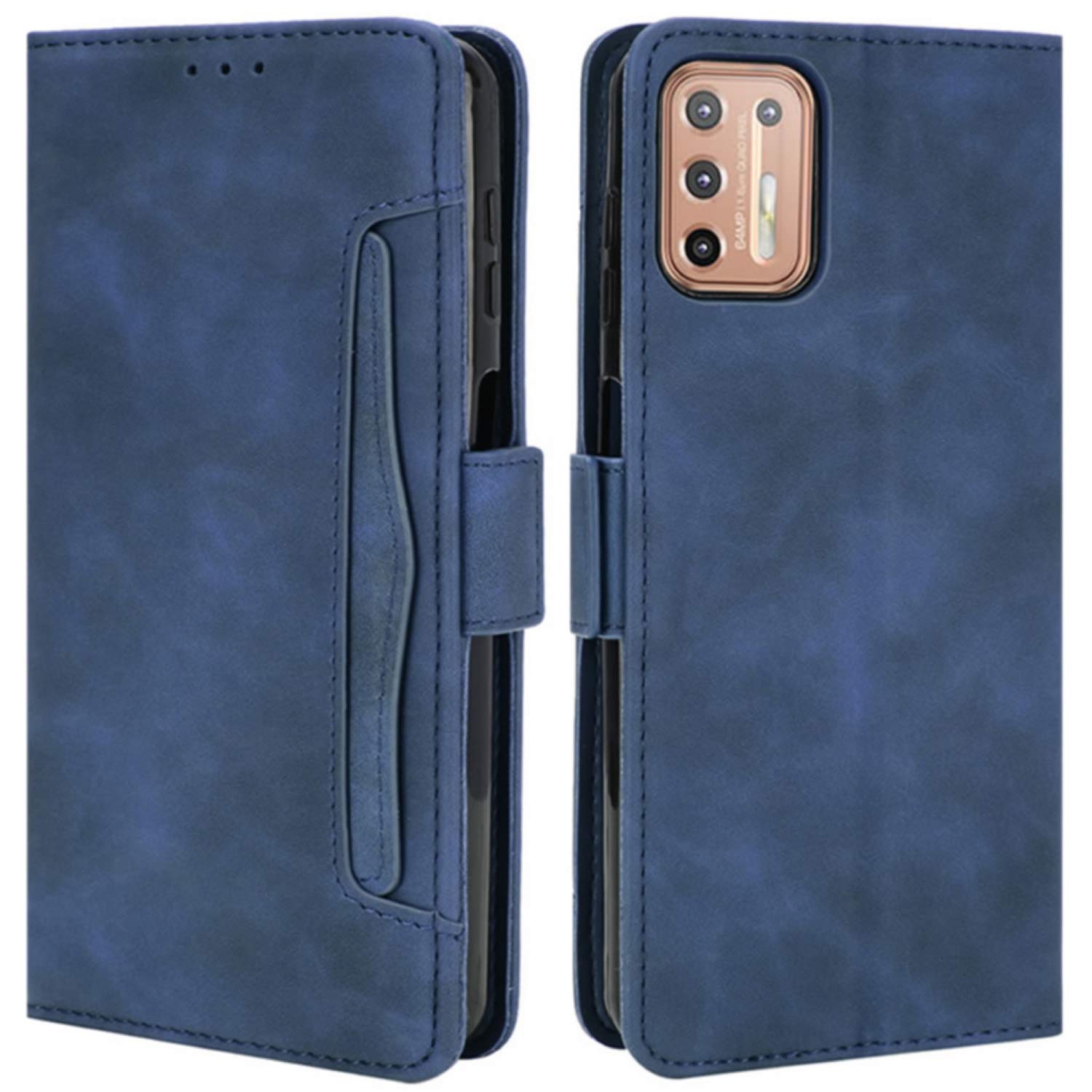 HualuBro Motorola Moto G9 Plus Case, Magnetic Full Body Protection Shockproof Flip Leather Wallet Case Cover with Card Slot Holder for Motorola Moto G9 Plus Phone Case (Blue)