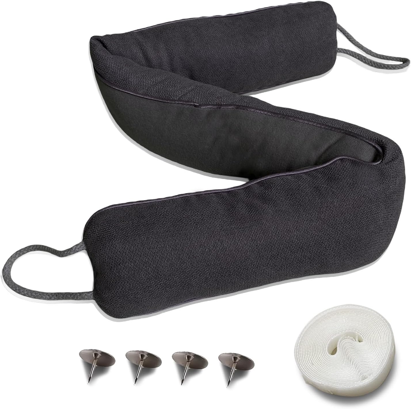 Draft Stoppers - Weighted Door Draft Stopper Under Door Noise Air Stopper Draft Stoppers for Door Bottom 36'' Under Door Gap Cold Air, Light, Noise Sound Odor & Dust Blocker Guard with Hook Tape (Black)