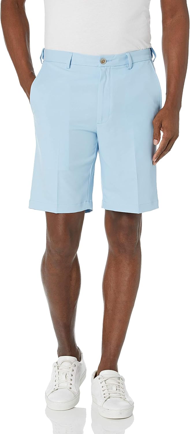 Haggar Men's Cool 18 Pro Straight Fit Stretch Solid Flat Front Short-Regular and Big & Tall Sizes at  Men’s Clothing store