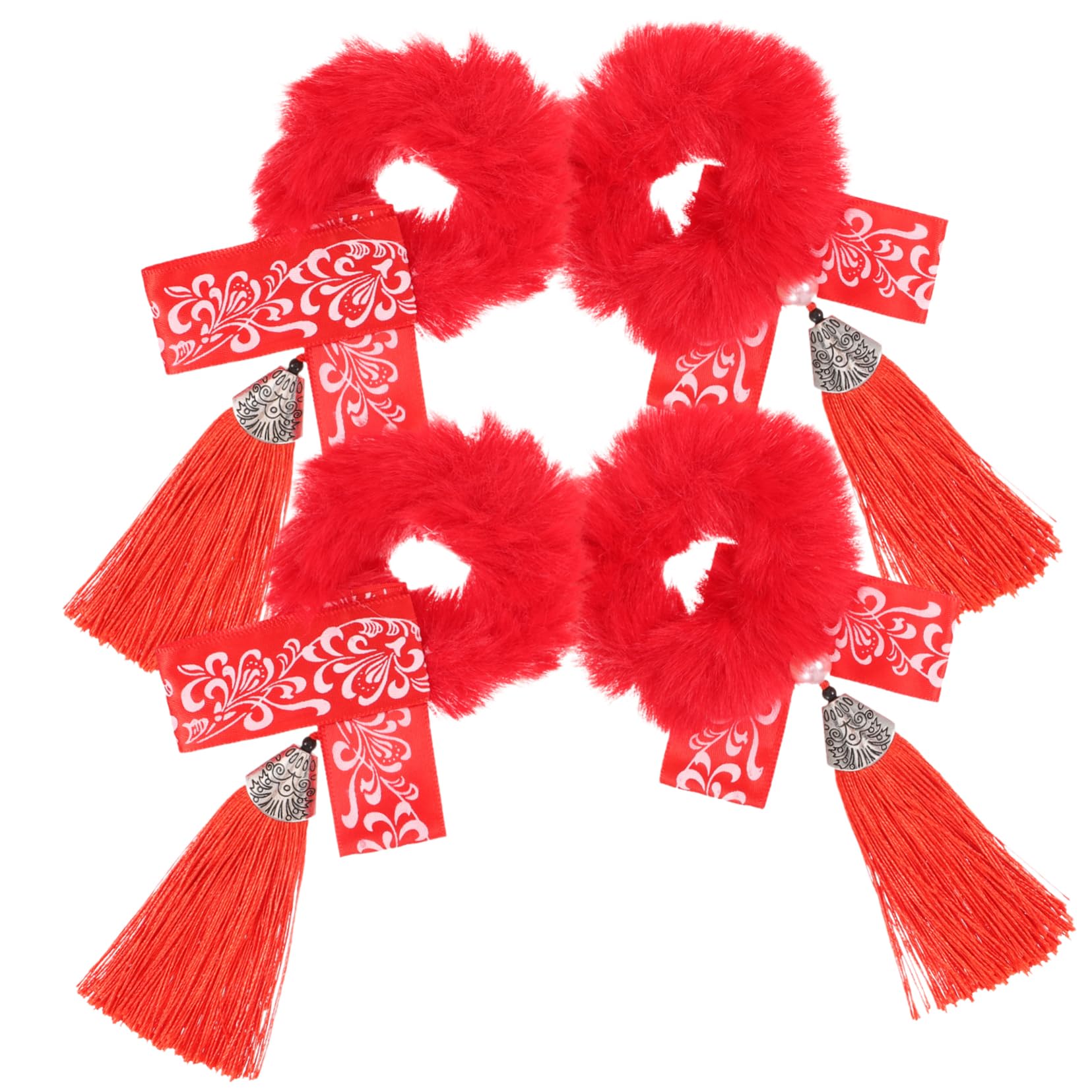 Lurrose 2 Pairs New Year Hair Scrunchies Plush Chinese Red Elastic Hair Ties with Tassel Ponytail Holders Chinese Design Hair Rope Hair Accessories for Women Girls Red
