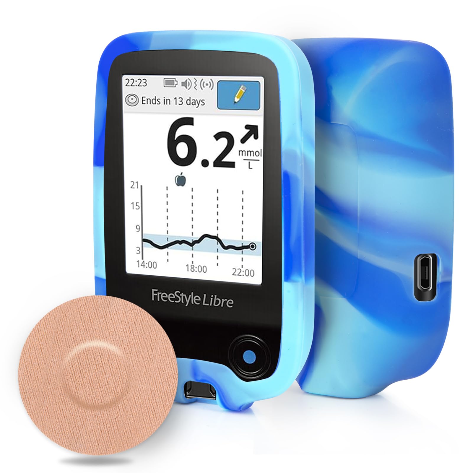 YOUSHARES Freestyle Libre 2 Reader Silicone Case with 20 Packs Beige Freestyle Libre 2 Sensor Patches Waterproof, Anti-drop Scratches Protective Cover for Freestyle Libre (Blue & White)