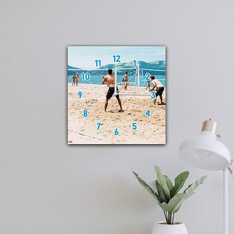 Amazon ファブリックパネル 時計 壁掛け アートパネル 正方形 ビーチ スポーツ ビーチバレー 浜 砂浜 爽やか 個性 近代 静音 クロック 人気 北欧 パネル お洒落 置き時計 掛け時計 オンライン通販