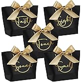 Sweetude 5 Pack 5 Senses Gift Bags for Him Her with Handles, Five Senses Paper Gift Bags with Bow Ribbon for Valentine's Day Wedding Birthday Anniversary Party Taste Touch Smell Sight(Black)