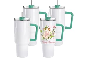 D·S 4 Pack Sublimation Tumblers 40 OZ with Handle Blank Insulated Large Tumbler Bulk, Coffee Travel Cups Stainless Steel Travel Mug for Diy Craft Heat Press Print