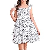 Verdusa Girl's Boho Floral Tiered Layered Dresses Ruffle Cap Sleeve Summer Vacation Flowy Dress