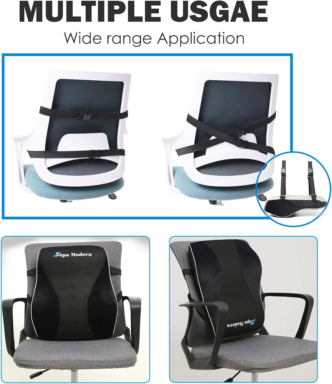 SUPA MODERN Lumbar Support Pillow for Office Chair, Memory Foam Back Cushion for Lower Back Pain Relief, Car Seat Back Pillows with Massage Breathful Lumbar Support: Home & Kitchen