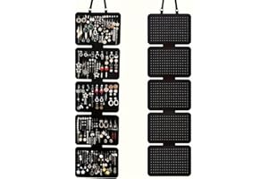 Hanging Jewelry Organizer for Wall, Large Capacity Felt Earring Holder & Enamel Pin Display Banner, 5-Tier Foldable Storage f