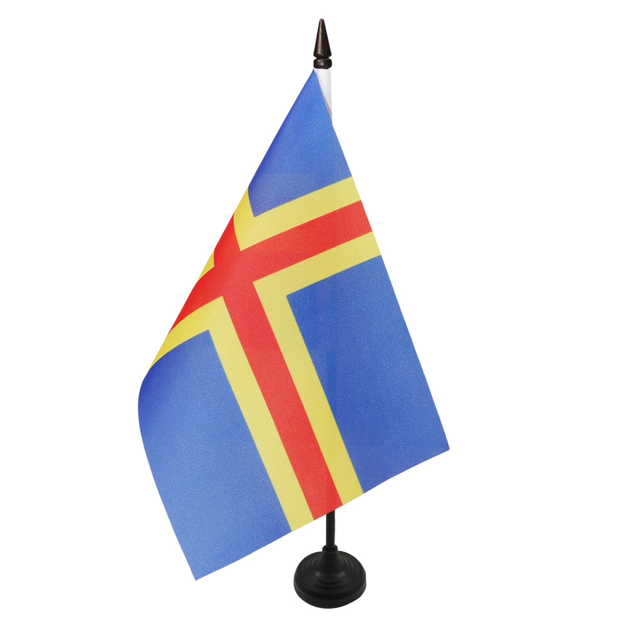 AZ FLAG Aland Table Flag 5'' x 8'' - Aland Office Decoration 100% Polyester 21 x 14 cm - Mini Desk Flag with Pole and Black Plastic Base