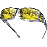 Each Cool Night Vision Driving Glasses Fit Over Eyeglasses for Men Women, Anti-Glare Polarized Nighttime Glasses Yellow Lens