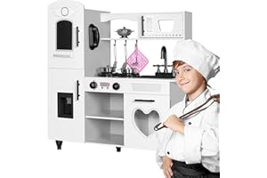 TaoHFE Wooden Kitchen Playset for Toddlers - Kitchen Toy Set with Lights & Sounds for Pretend Play, Gift for Kids Age 3+ (White)