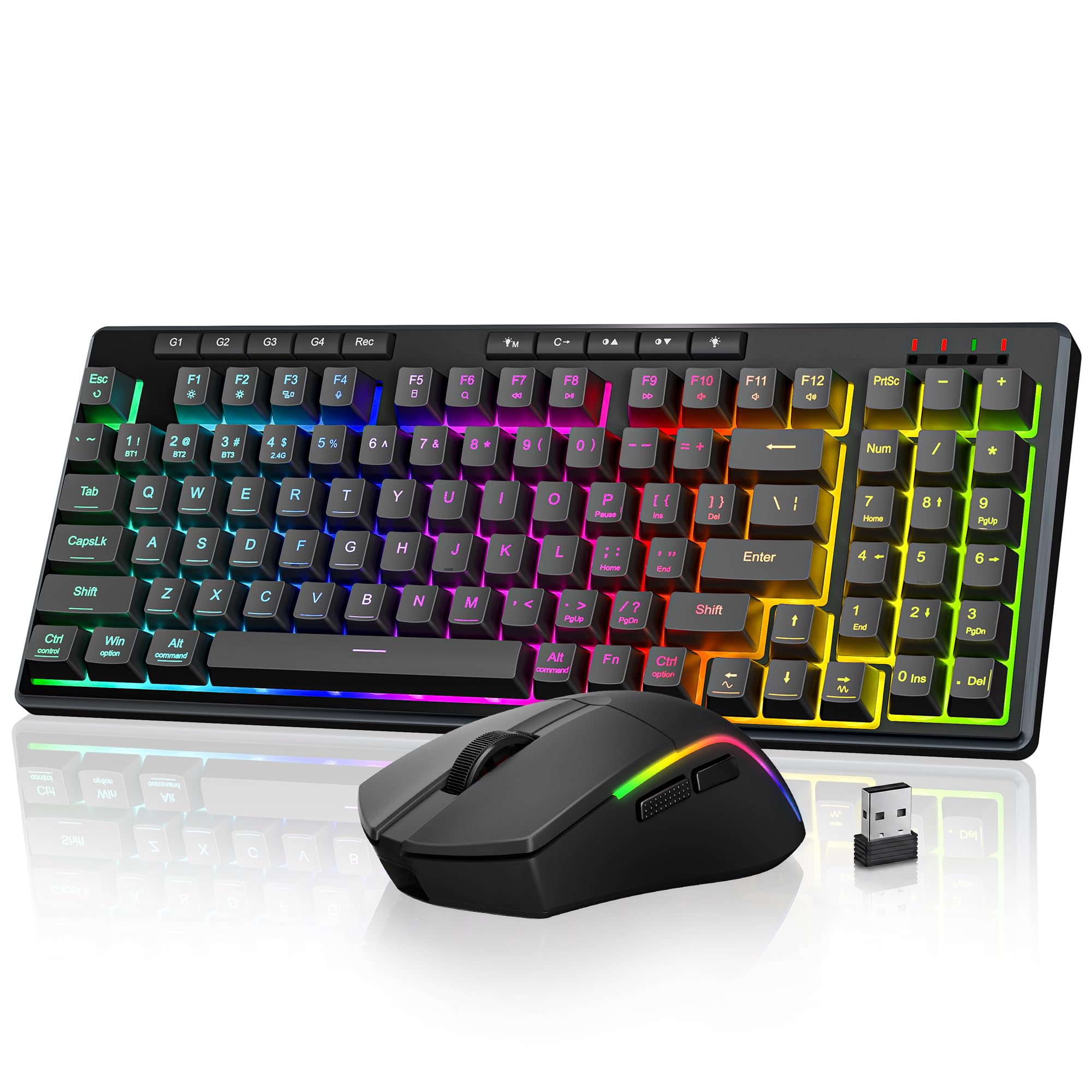 Redragon S156 Wireless Keyboard and Mouse with Tri-Mode, Mechanical Feel Keyboard and 4800 DPI 61G Ultra-Light Gaming Mouse,