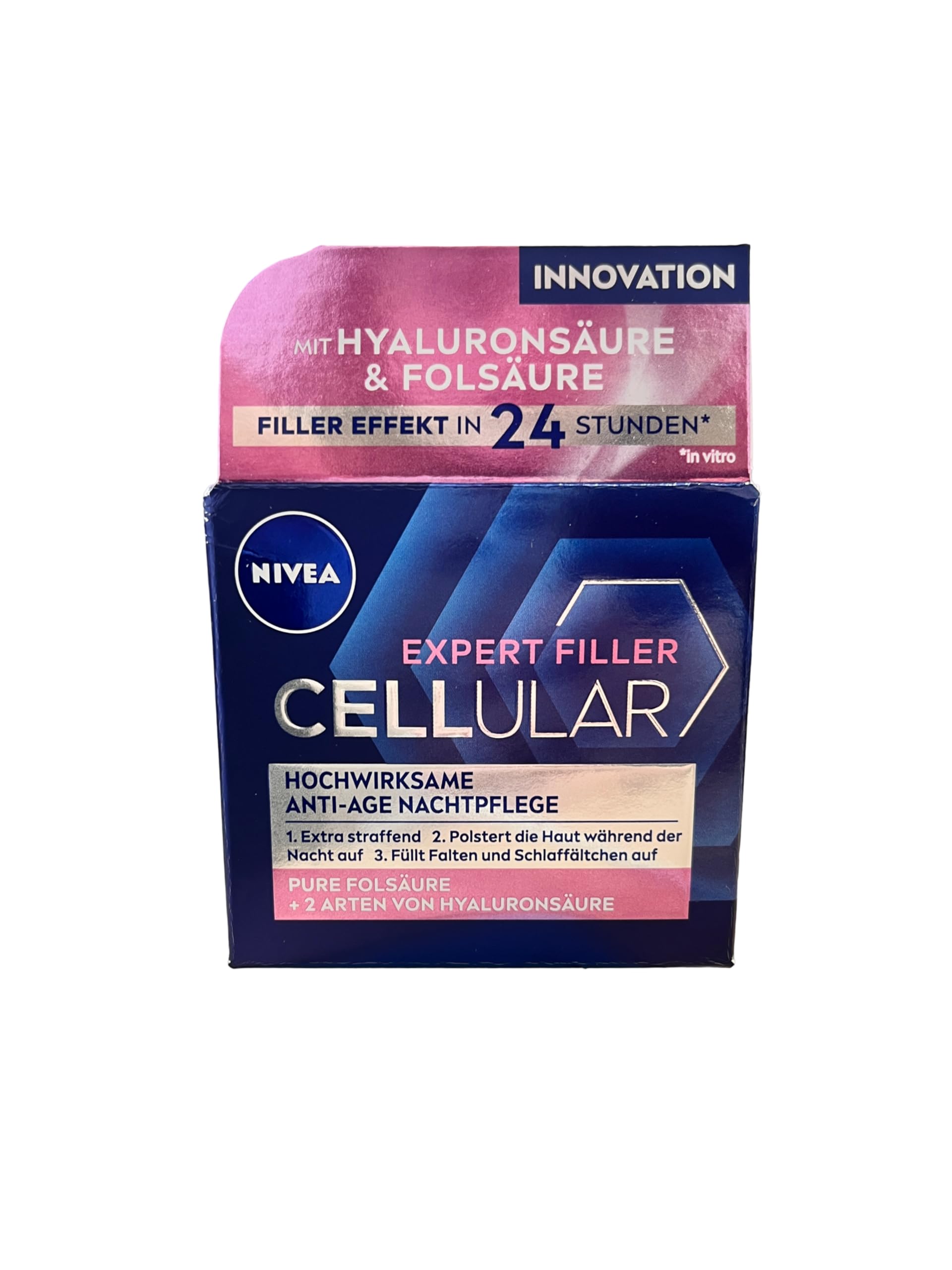 NIVEA Hyaluron Cellular Filler Anti-Age Night Cream (50 ml), Regenerating Face Care with Magnolia Extract, Anti Wrinkle Moisturiser Reduces Wrinkles Overnight
